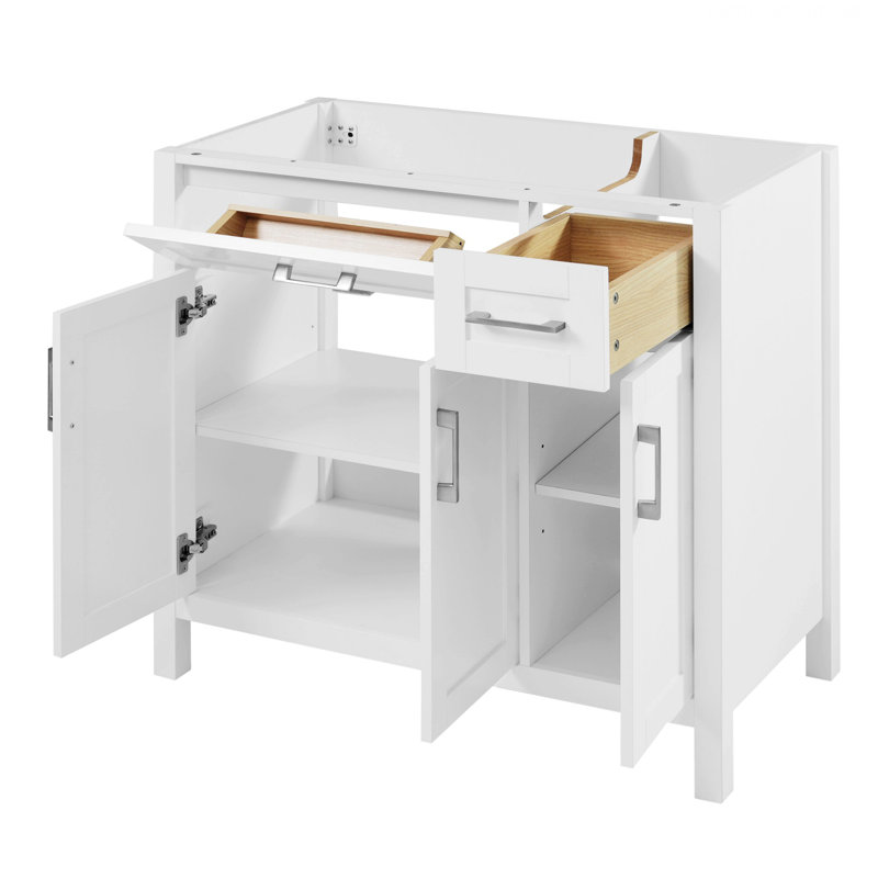 Armoire de salle de bain contemporaine avec tablette de rangement et tiroir, Blanc