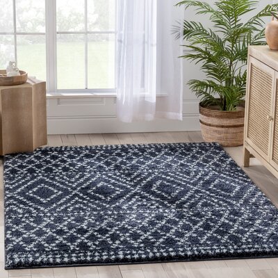 Celeste Well Woven Celeste Evora Moroccan Diamond Pattern Shag Blue Thick Area Rug -  CE-14-4