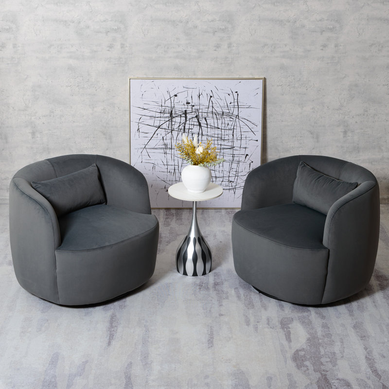 34" Wide Velvet Upholstered Swivel Armchair (set Of 2), Dark Gray