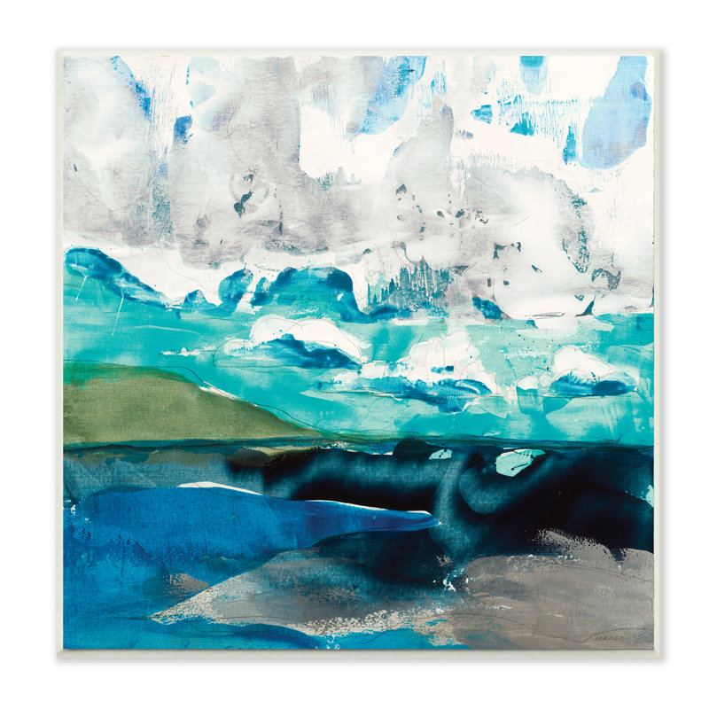 «Coastal Landscape Abstraction Flowing Blue Ocean Sky» par Jeff Iorillo - impression, H 12 po x l 12 po, Plaque murale