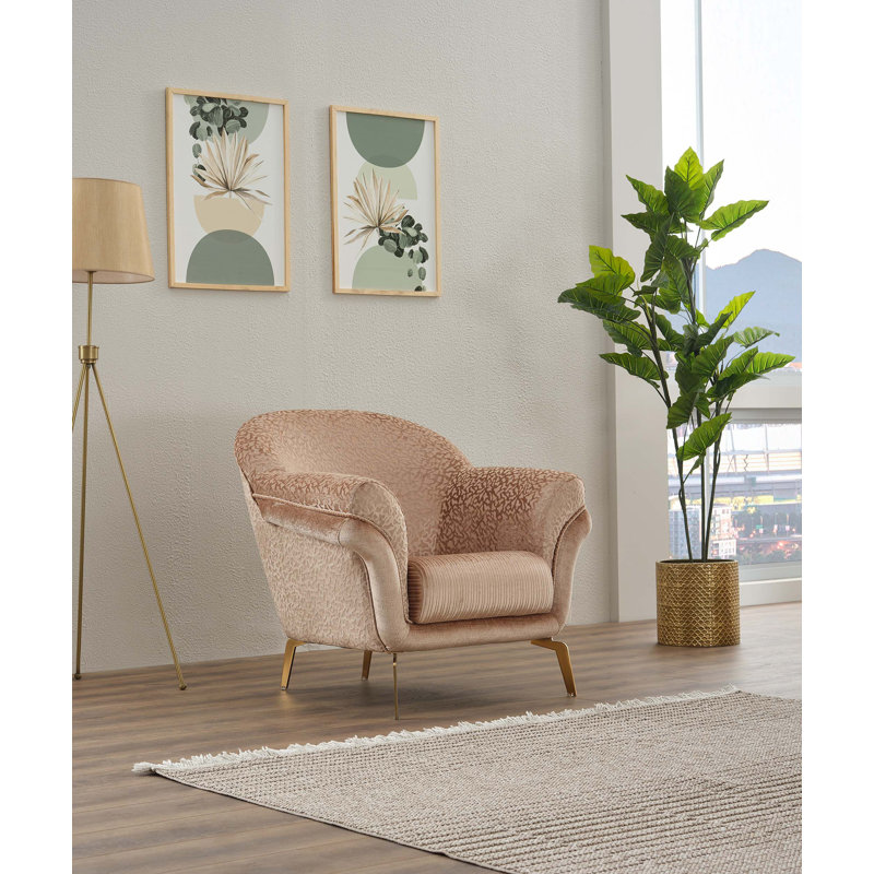 Chaise d'appoint Bergam Modern Glam avec dossier courbé et pieds métalliques, Beige, Doré