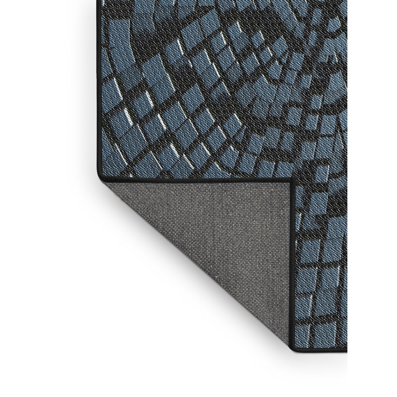 Tapis noir/bleu à motifs, Rectangle 2 pi x 4 pi