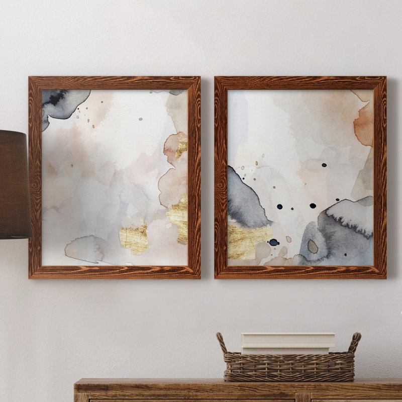Indigo Blush and Gold I - ensemble de 2 reproductions d'art sur toile, Toile avec cadre érable, H 24 po x l 36 po x P 1,5 po
