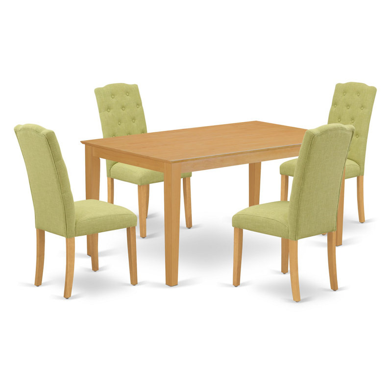 L'ensemble de mobilier de salle à manger 5 pièces comprend une table de salle à manger rectangulaire et 4 chaises rembourrées en tissu Limelight, en chêne