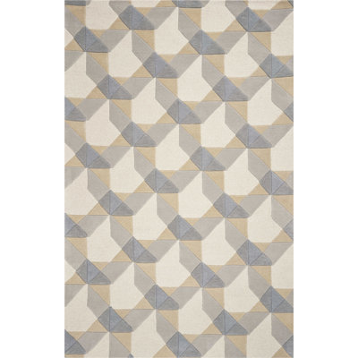 Tapis ivoire / gris en laine touffeté à la main