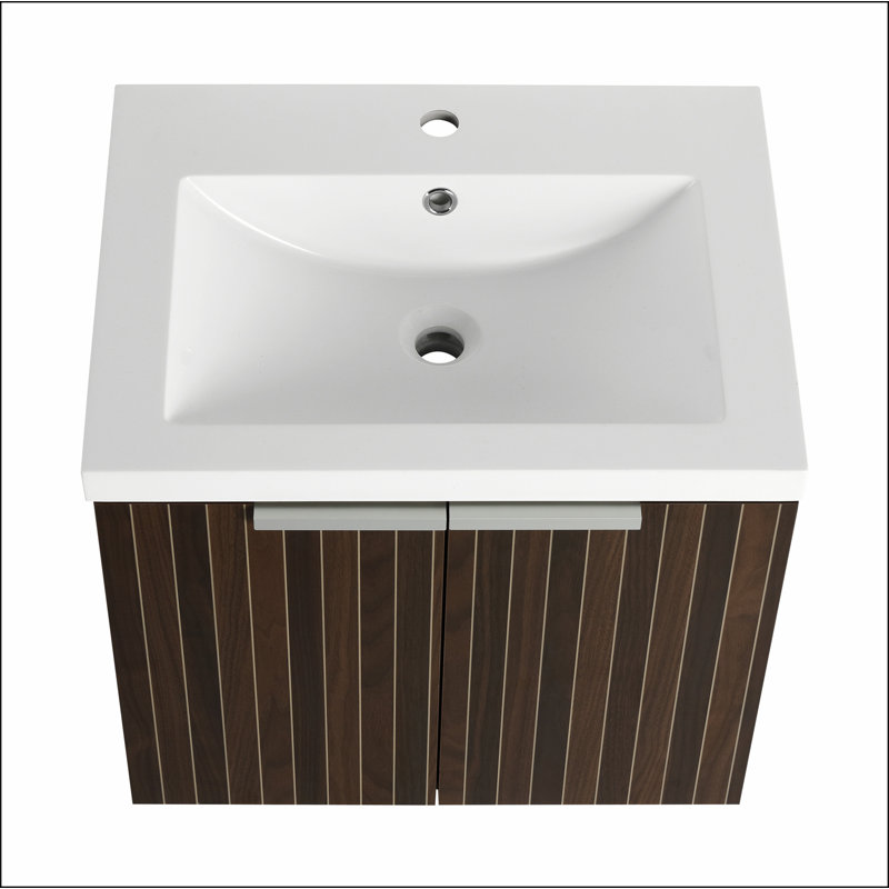 Armoire de salle de bain 24 po avec lavabo en résine, portes à fermeture en douceur, fixation flottante, pour petite salle de bain