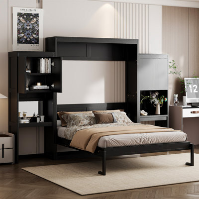 Lit escamotable polyvalent avec bureau intégré et armoires pour espaces compacts