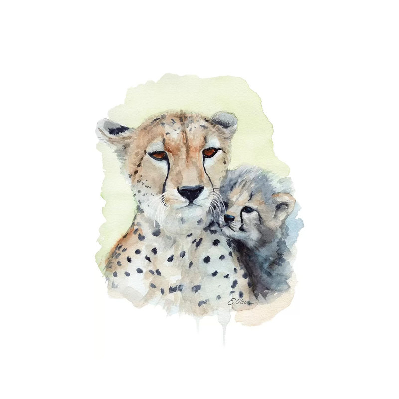 Mother And Baby Cheetahs by Watercolor Luv - Wrapped Canvas Painting, 66.04 cm H x 45.72 cm W