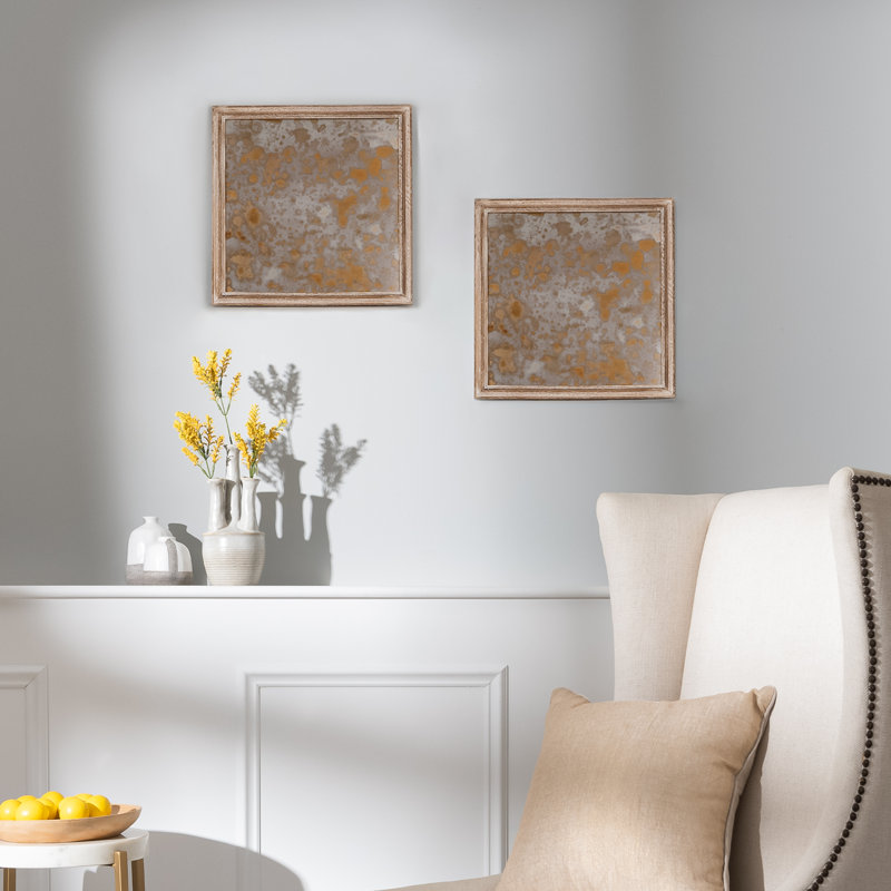 Auriyah Wood Square Wall Mirror, White Wash