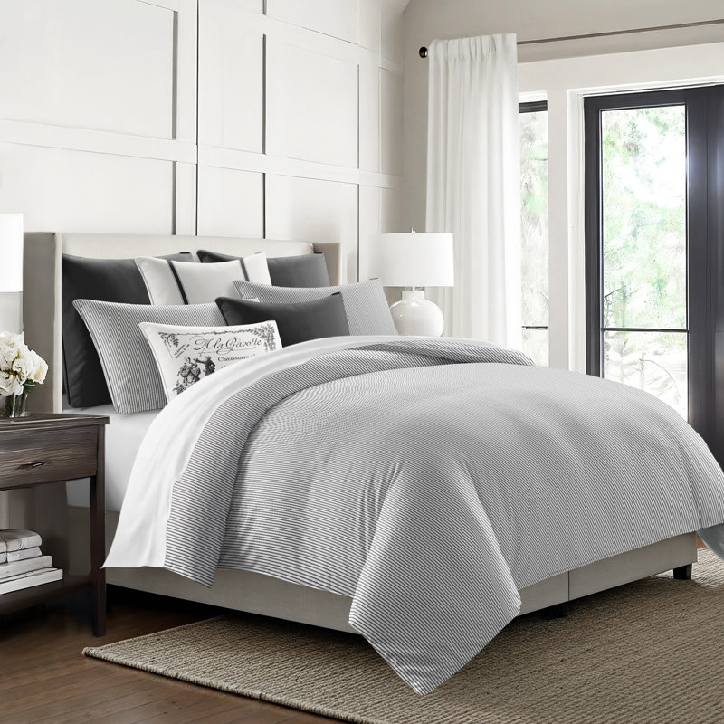 Jaxon Stripe Cotton Reversible Coverlet Set, Cal.King Coverlet/Bedspread + 2 King Shams, Ebony