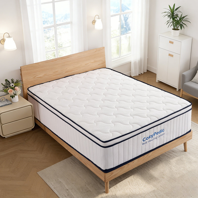 Matelas mi-ferme - mousse à mémoire de forme blanche et lit à ressorts ensachés, housse antibactérienne rafraîchissante, soulagement de la douleur dans la chambre à coucher
