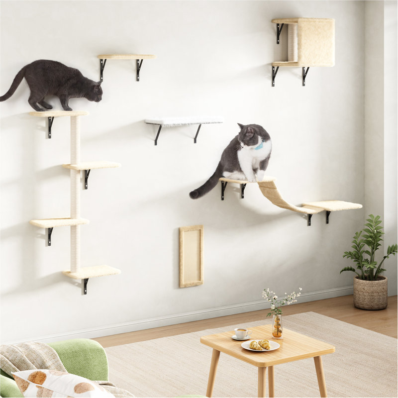 Dyneshia 6 Pcs Wall Mounted Cat Tree Shelf Set