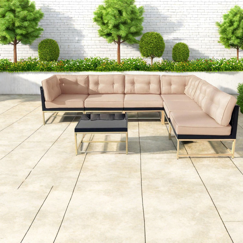 Canapés modulaires de patio 7 pièces, modulaire moderne en métal pour la cour