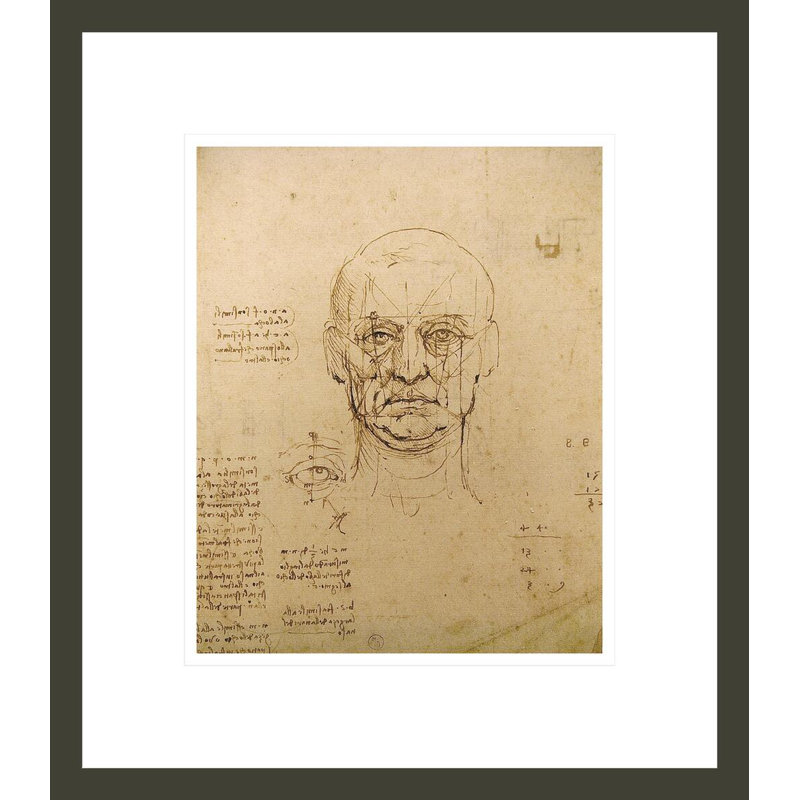 Dessin de l'étude du visage par Leonardo Da Vinci - Impression Giclée encadrée, H 15,73 po x l 13,75 po