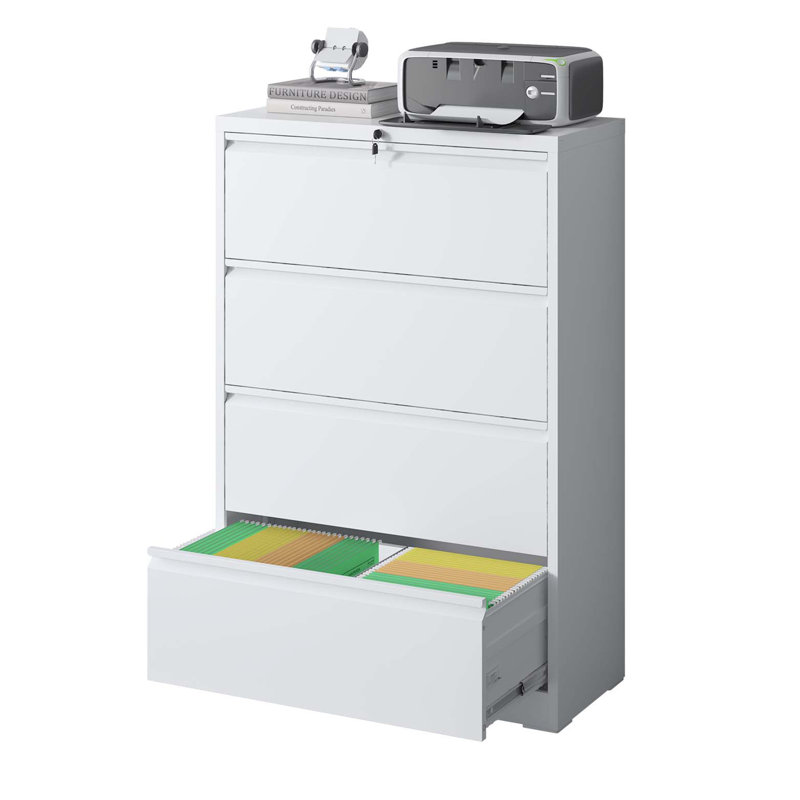 Mantell 35.43'' Wide 4 -Drawer Steel File Cabinet, White