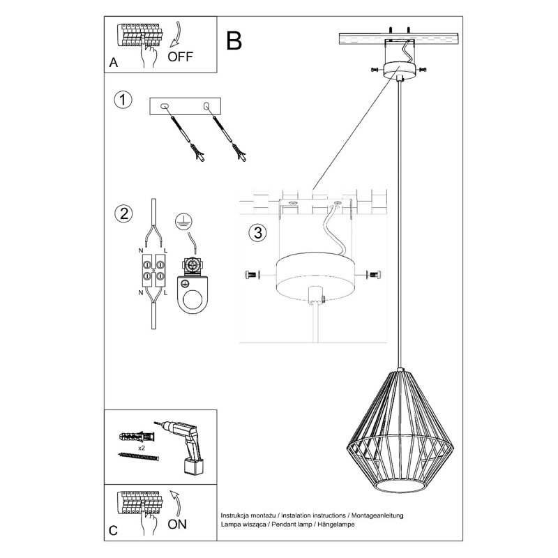 Bisa 1 - Light Geometric Pendant, Black