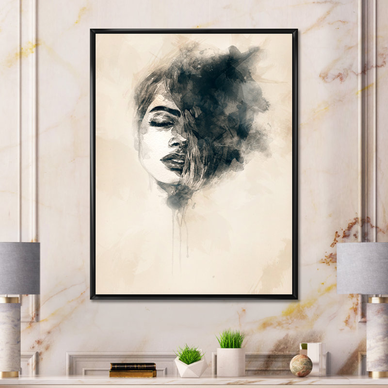 Portrait de femme liquide Modern Art - toile murale glamour, H 20 po x l 12 po x P 1 po, Cadre flottant noir
