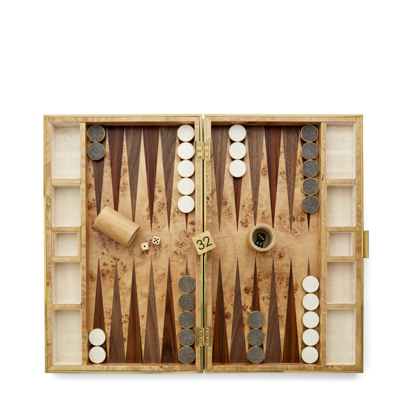 Cream Shagreen Backgammon Set w/ Dice