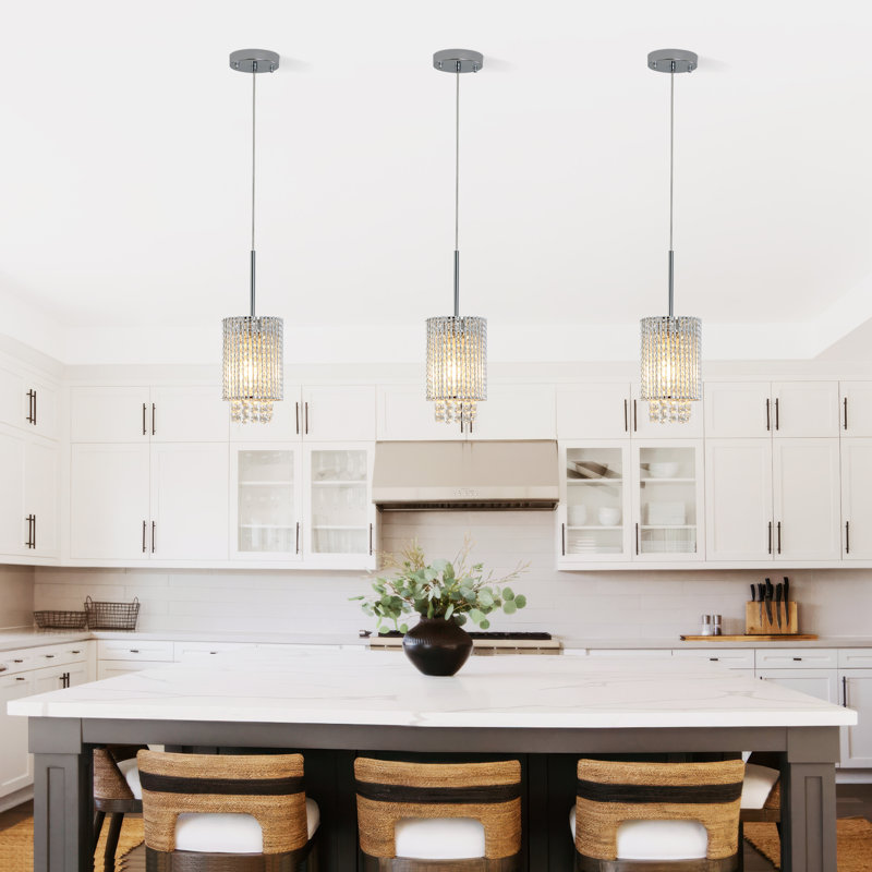 Ensemble de 3 luminaires suspendus en cristal, lustre argenté, hauteur réglable, pour îlot de cuisine, entrée, salle à manger