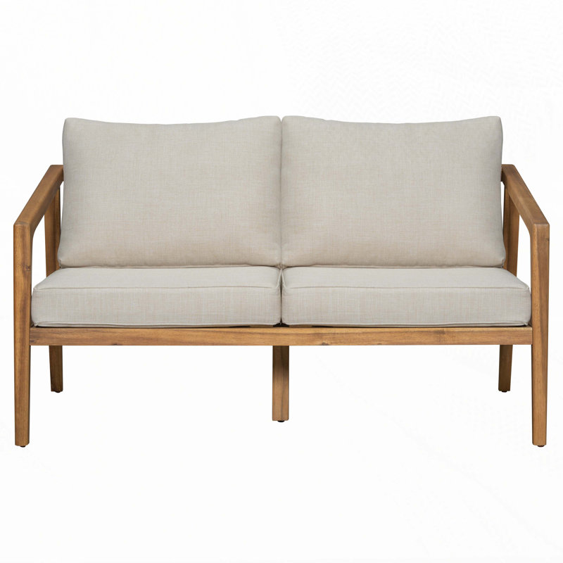 Outdoor Acacia Wood Loveseat  with Cushions