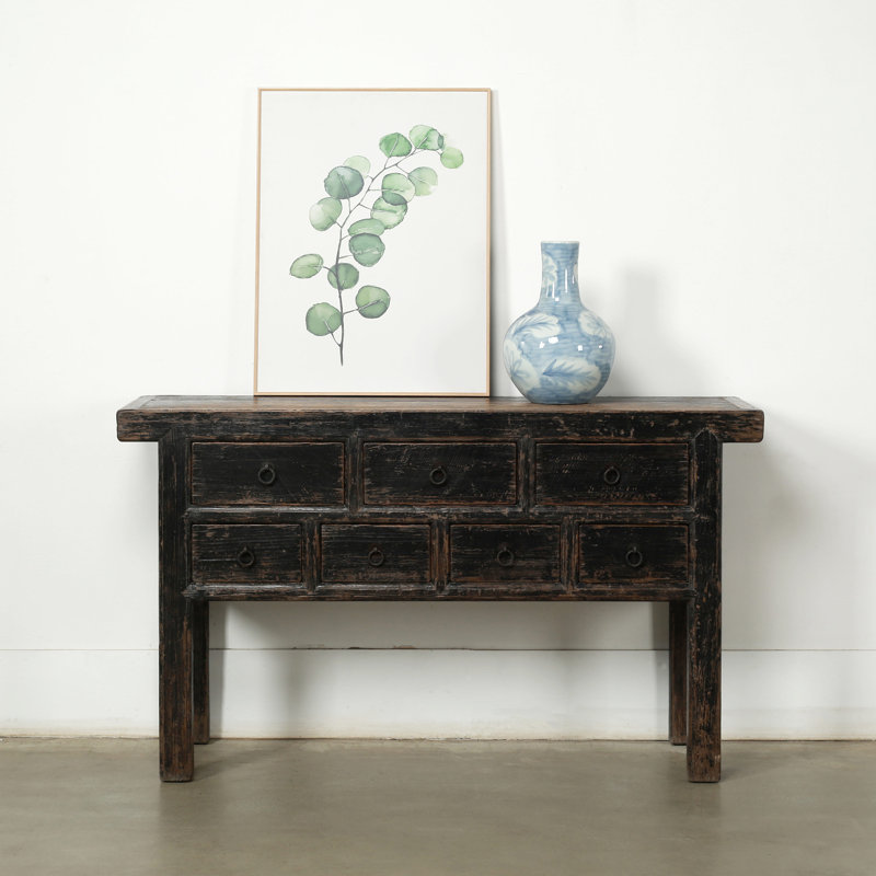 Capri 7 Drawers Sideboard Distressed Black 60x17x35H