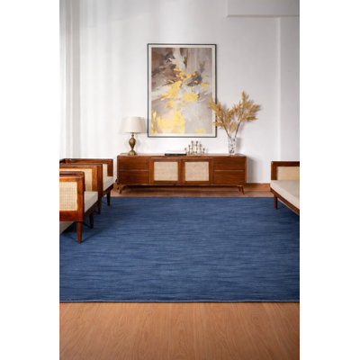 Sahale Hand Knotted Loom Wool Eco-Friendly Area Rugs  -  Rectangle, Blue Color, Plain Solid Design, High Pile Thick Handmade Anti Skid Area Rugs for Living Room, Bed Room