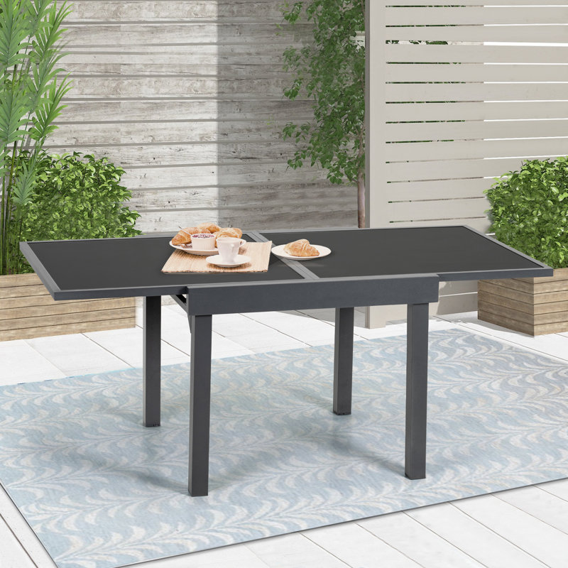Dark Gray Extendable Aluminum and Glass Outdoor Dining Table