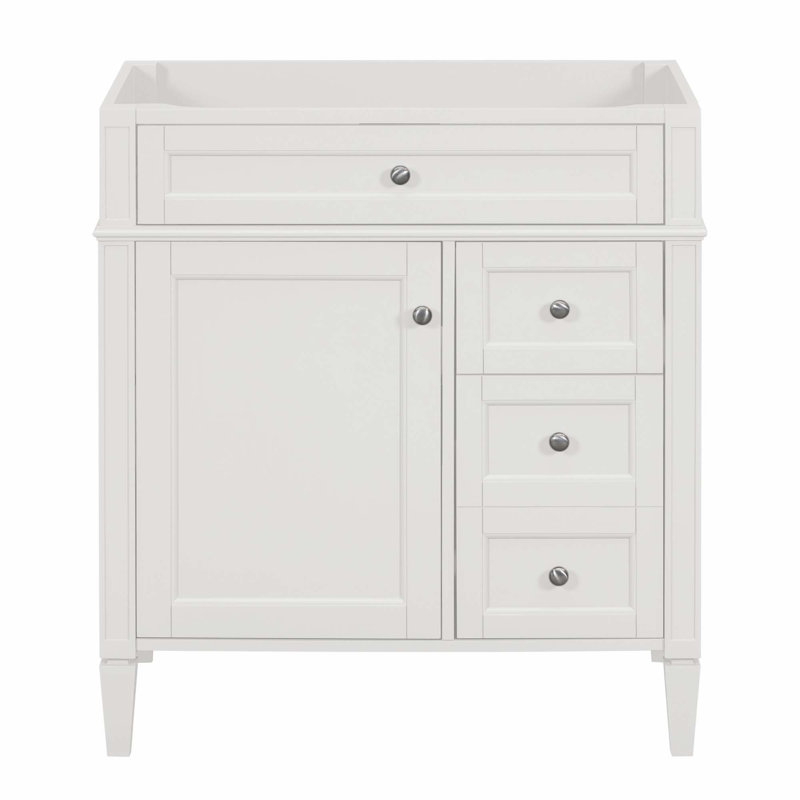 (Base seulement) Base de meuble-lavabo moderne avec 2 tiroirs et un tiroir basculant, Blanc