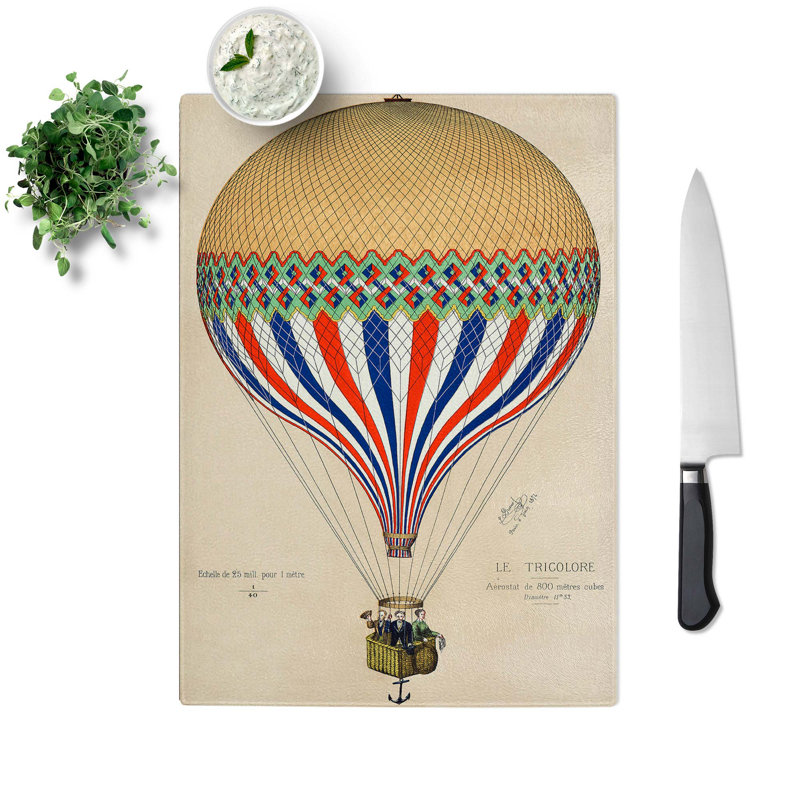Glass Hot Air Balloon in France Chopping Board, 28.5 cm W x 20 cm L