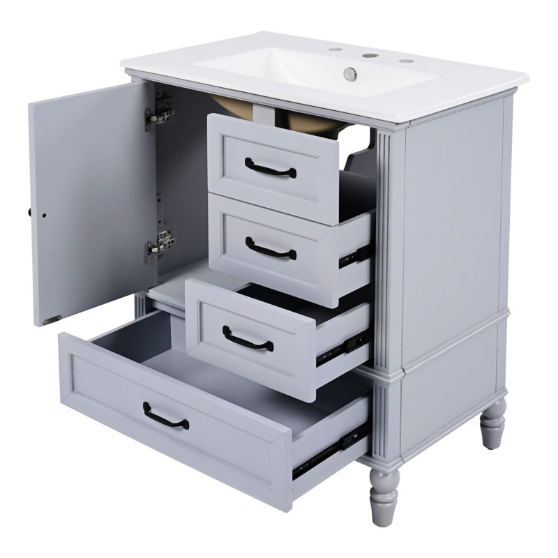 Meuble-lavabo 30 po avec lavabo en céramique avec tiroir, porte et meuble-lavabo