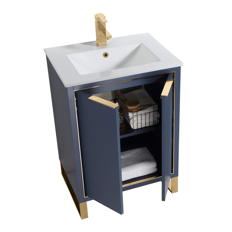 24'' Single Bathroom Vanity Set, Satin Brass, Navy Blue