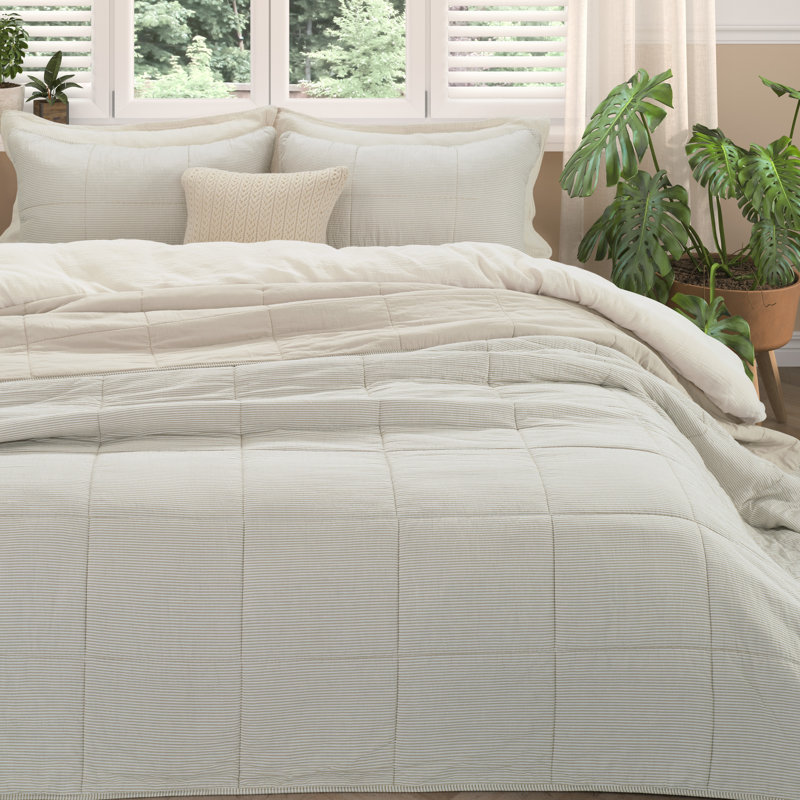 Ensemble de courtepointe Tagliatelle, Naturel, Courtepointe pour lit grand + deux taies décorati