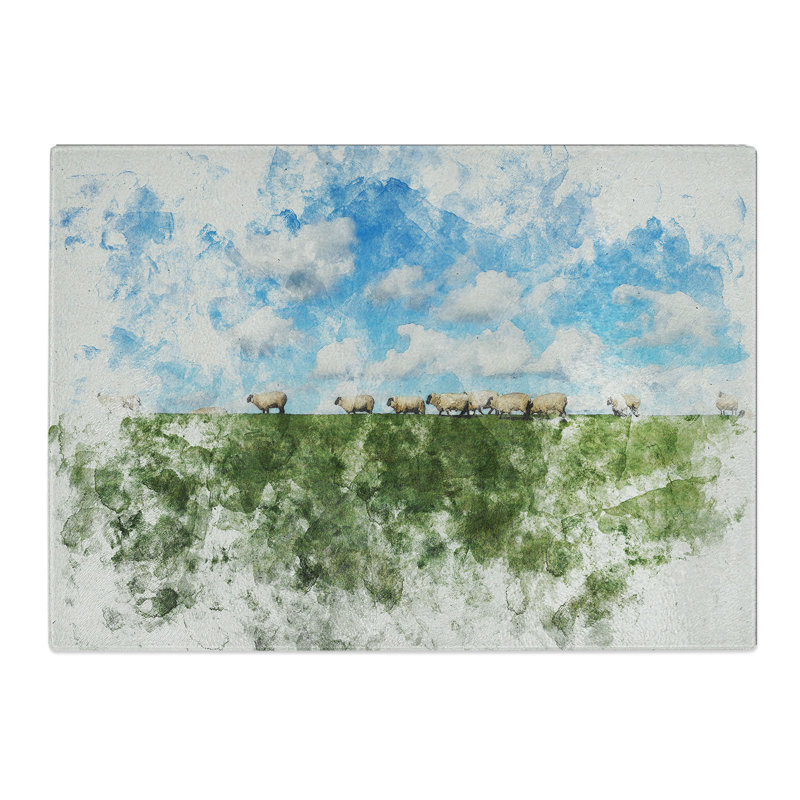 Flock of Sheep Vol.4 Watercolour Chopping Board, 0.4cm H x 28.5cm W x 39cm L