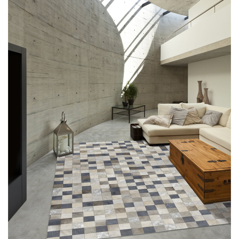 Baco Cowhide Geometric Area Rug, Rectangle 5' x 8'