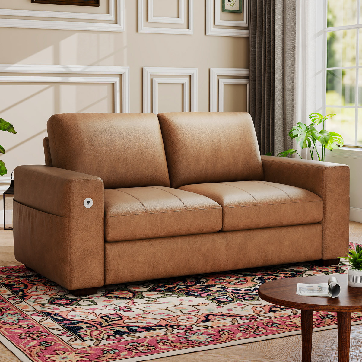 Ebern Designs Yakina 70'' Upholstered Vegan Leather Loveseat Sofa With ...