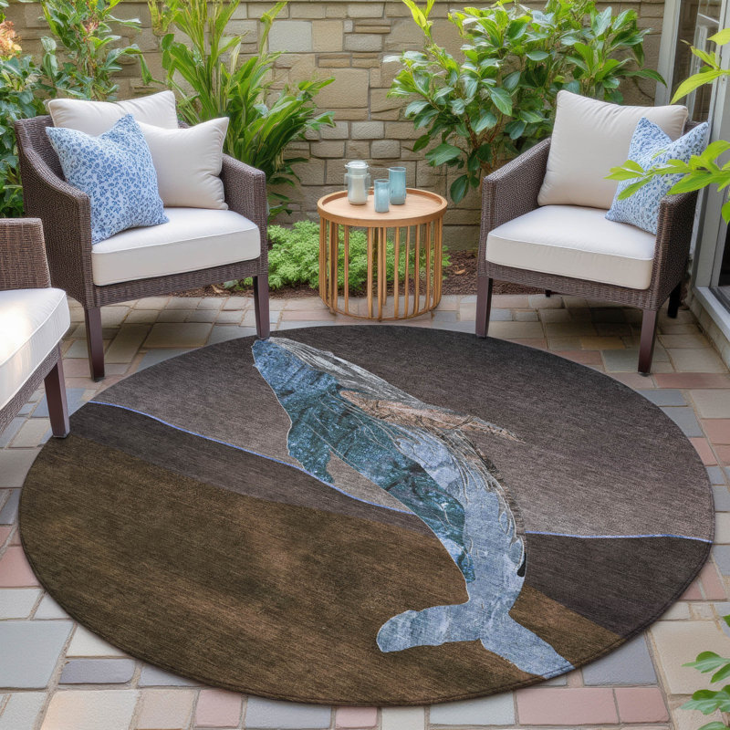 Machine Washable Indoor/Outdoor Xhevrie Brown Rug, Round 8'