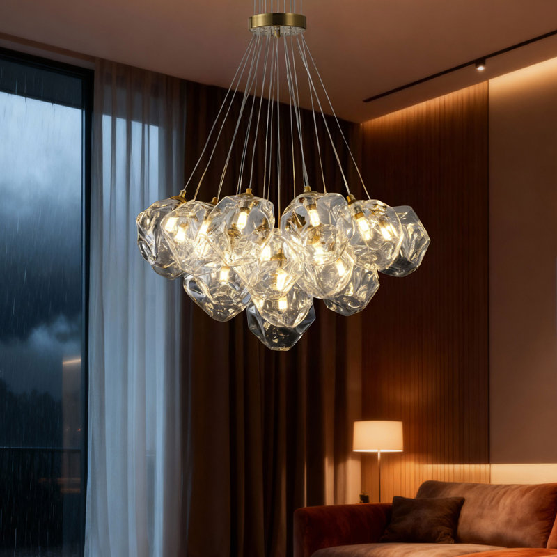 Lustre en verre poli 19 lumières à hauteur réglable, ampoules G9 à intensité variable, homologuées ETL, 19 lumières