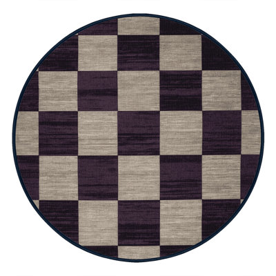 Machine Washable Checkered Purple Area Rug