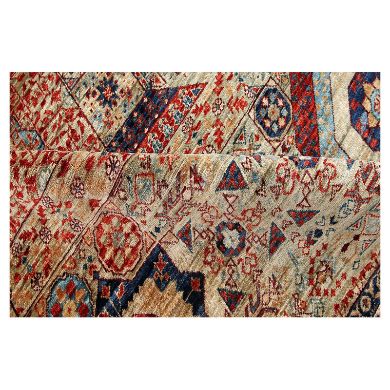 Hand-Knotted High-Quality Light Green, Light Blue, and Beige Area Rug
