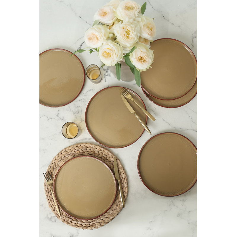 Ensemble d'assiettes en céramique de qualité supérieure (6 pièces), brun clair, 10,6 po x 10,6 po x 1,0 po | 100% grès antibactérien, résistant à l'eau et écologique | Nettoyage facile, parfait pour les repas et les réceptions, design élégant et durable