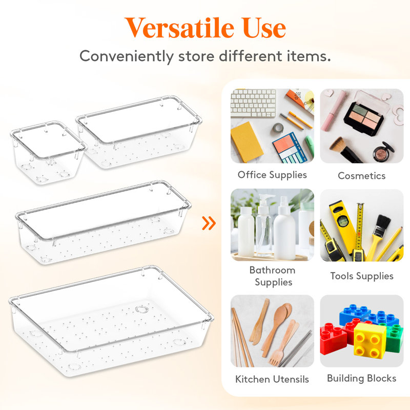 Clear Plastic Desk Drawer Dividers Set, 28 Pieces in 4 Sizes