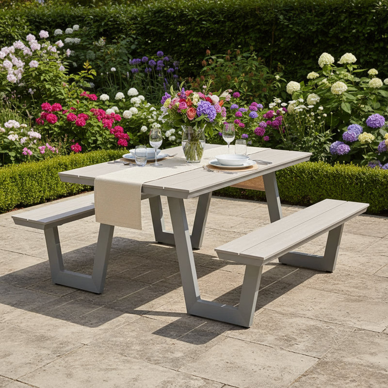 Caliee 6 - Person Patio Dining Set with Rectangular Table, Taupe