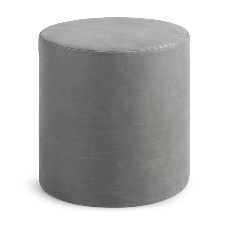 Bumper Round Pouf, Breezy Blue Genuine Leather