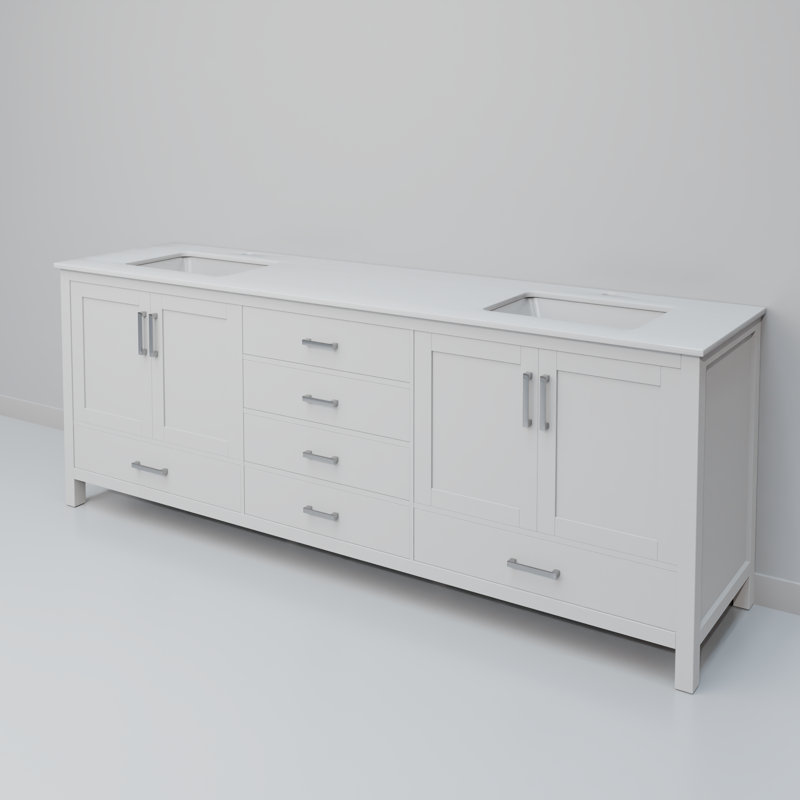 Ensemble de meuble-lavabo double 80 po Jacques, Blanc, Quartz blanc