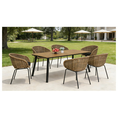 7-Piece Outdoor Patio Dining Set with Iron Frame and Rattan Woven Acrylic Seats