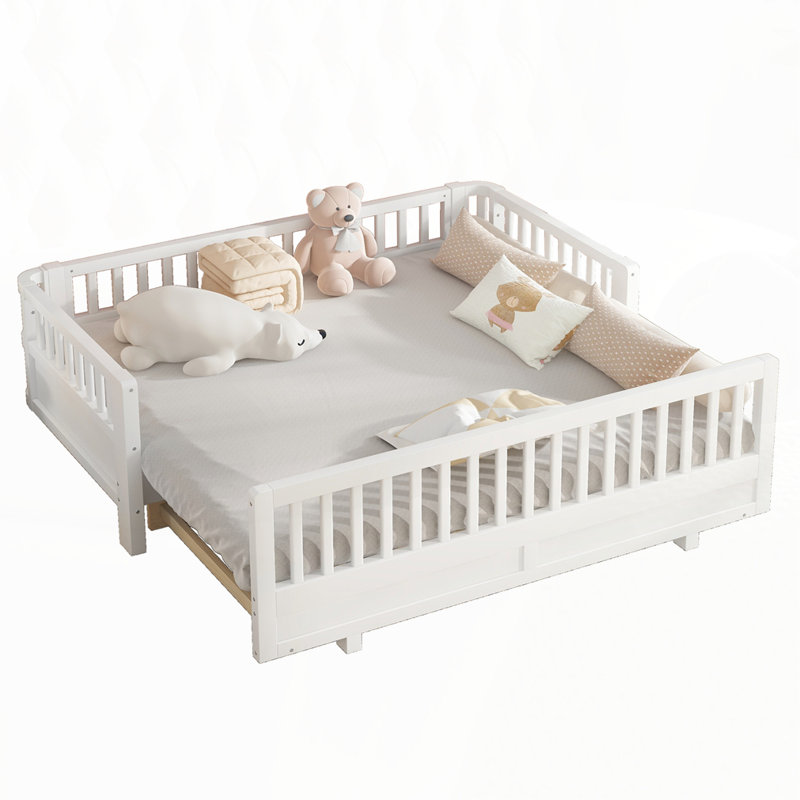 Twin Size Platform Bed With Guardrails, Twin, White