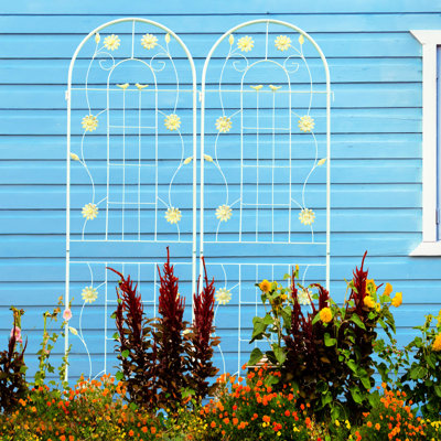 Treillis de jardin en métal 71 po x 19,7 po 2, rouille blanc crème - pour le jardin, facile à assembler, plantes grimpantes comme le jasmin, le raisin, l'installation de vignes, les pois