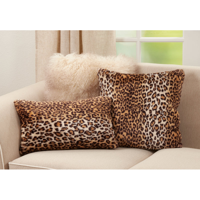 Oversized Brown Faux Fur Cheetah Print Lumbar Pillow