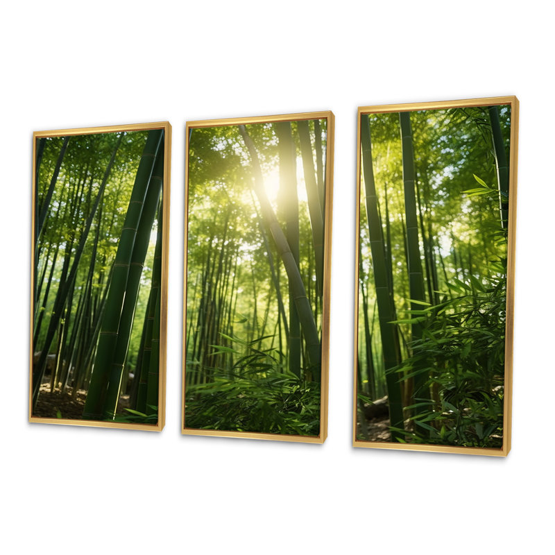 «Dynamic Light Bamboo Grove II», ensemble de reproductions d'art mural en bambou, Cadre flottant doré
