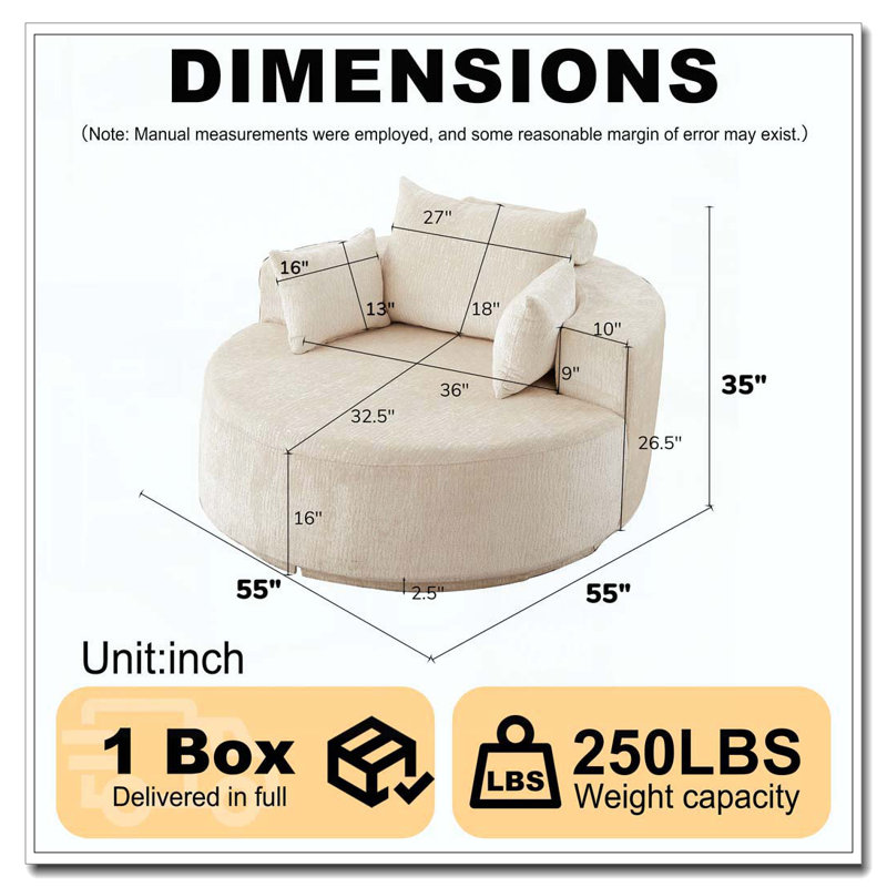 Chaise pivotante 55 po en chenille simple L, Beige